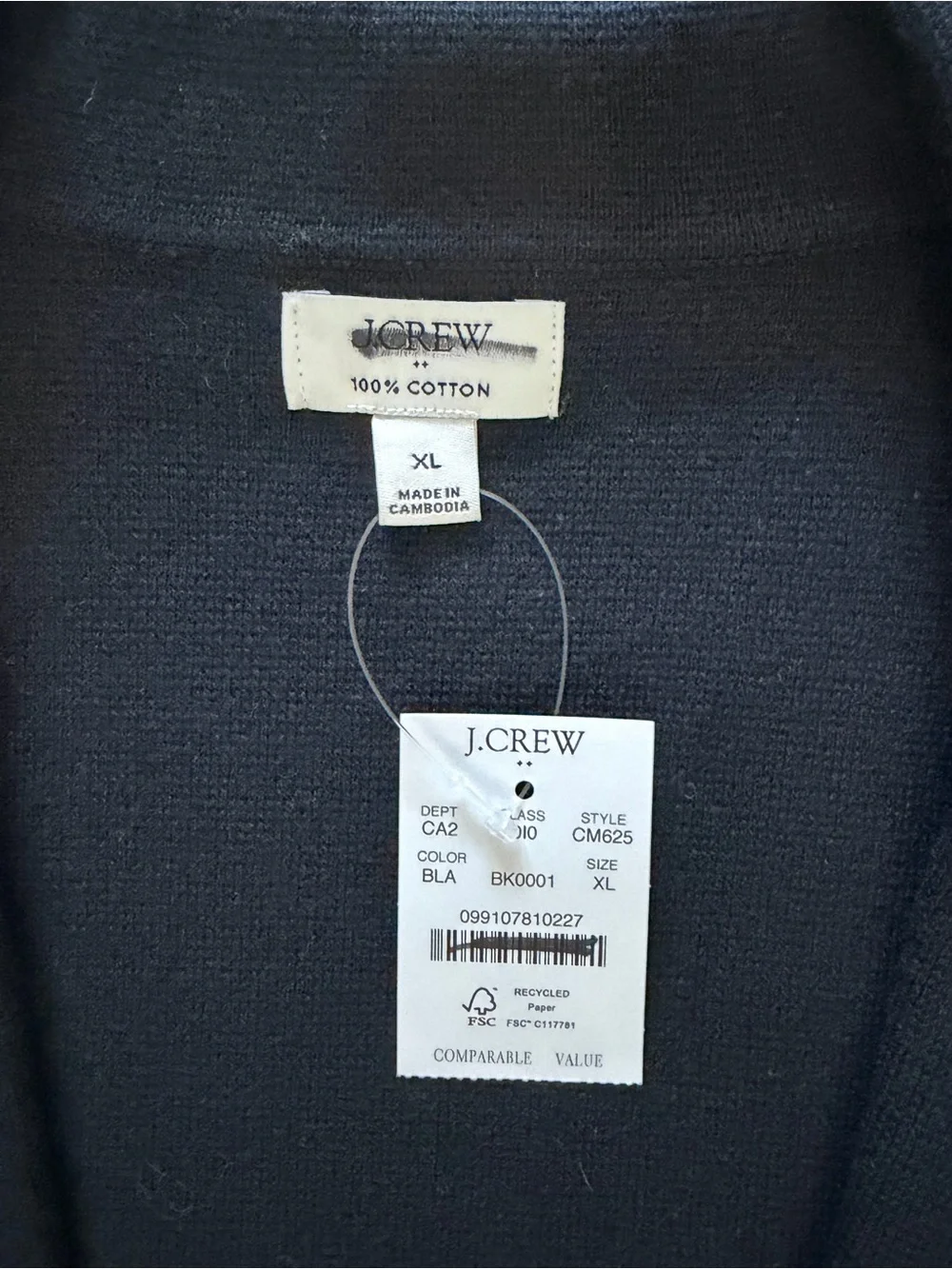 J.Crew Factory Schoolboy Sweater Blazer Black 100% Cotton NWT XL